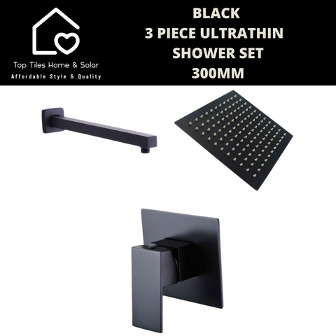 Black 3 Piece Ultrathin Shower Set - 300mm Square
