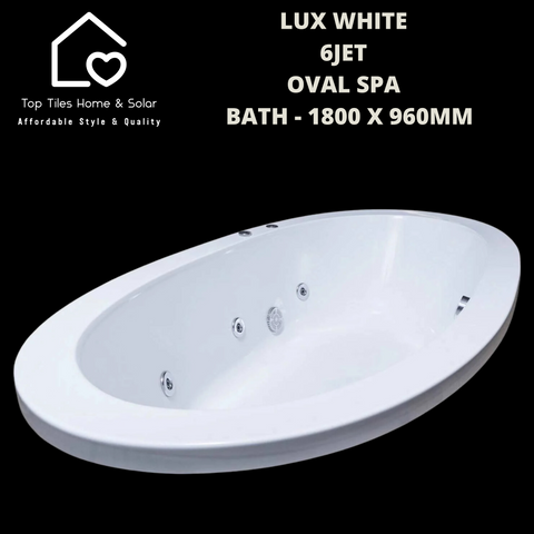 Lux White 6jet Oval Spa Massage Bath - 1800 x 960mm