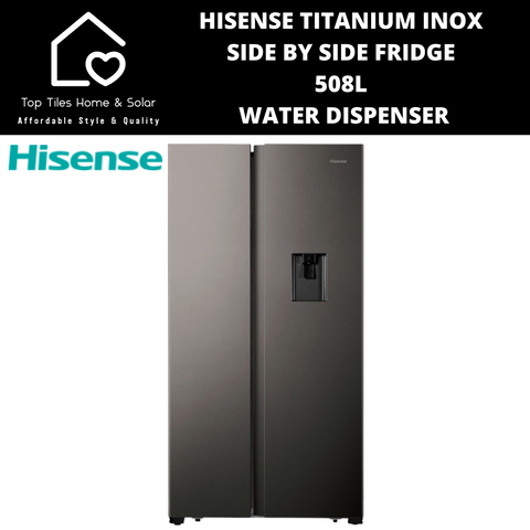 Hisense Titanium Inox Side by Side Fridge - 508L Water Dispenser