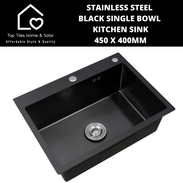 Stainless Steel Black Single Bowl Kitchen Sink - 450 x 400mm