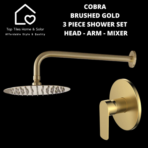 Cobra Brushed Gold 3 Piece Shower Set - Head - Arm - Mixer