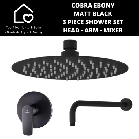 Cobra Ebony Matt Black 3 Piece Shower Set - Head - Arm - Mixer