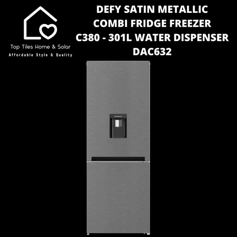 Defy Satin Metallic Combi Fridge Freezer C380 - 301L Water Dispenser DAC632