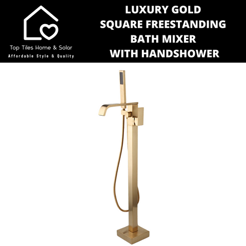 Luxury Gold Square Freestanding Bath Mixer With Handshower
