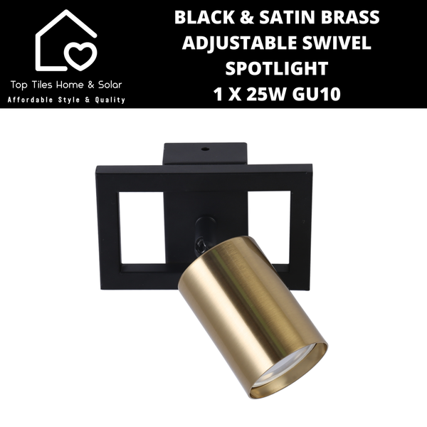 Black & Satin Brass Adjustable Swivel Spotlight - 1 x 25W GU10