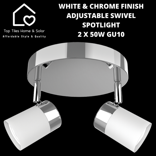 White & Chrome Finish Adjustable Swivel Spotlight - 2 x 50W GU10