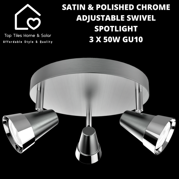 Satin & Polished Chrome Adjustable Swivel Spotlight - 3 x 50W GU10