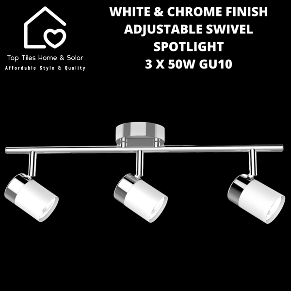White & Chrome Finish Adjustable Swivel Spotlight - 3 x 50W GU10
