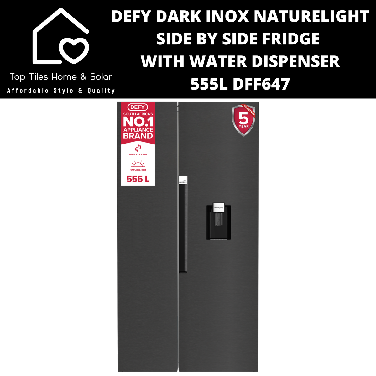 Defy Dark Inox NatureLight Side By Side Fridge with Water
