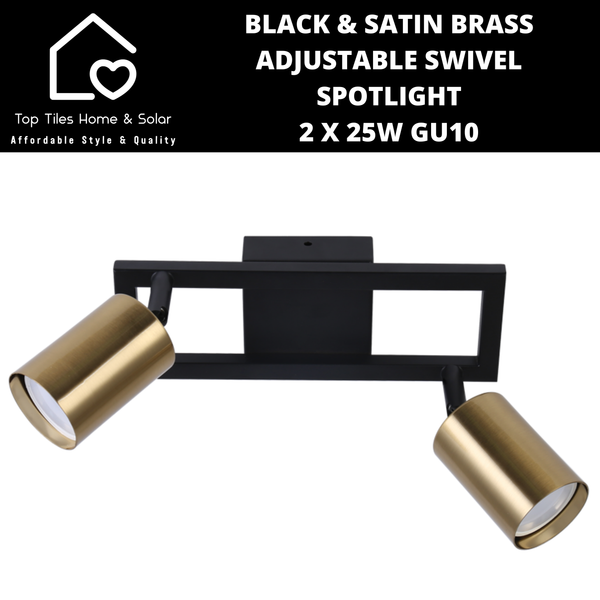 Black & Satin Brass Adjustable Swivel Spotlight - 2 x 25W GU10