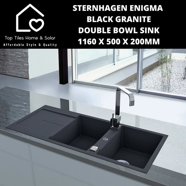 Sternhagen Enigma Black Granite Double Bowl Sink - 1160 x 500 x 200mm