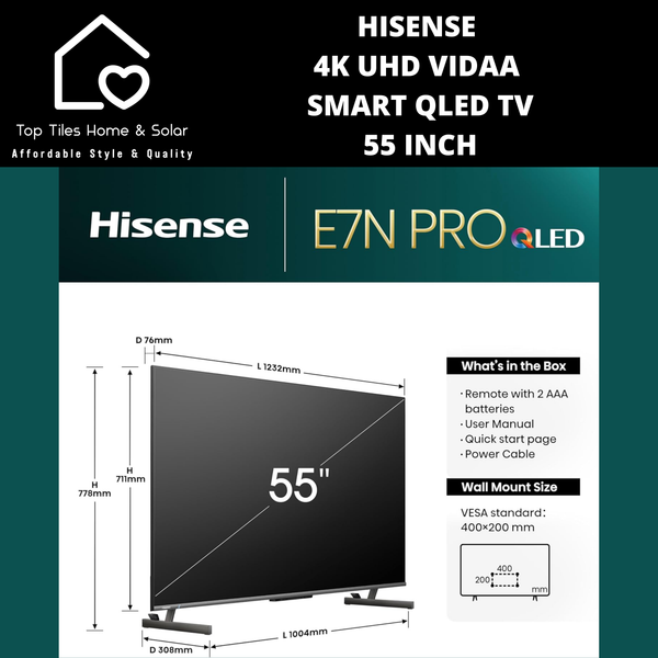 Hisense 4K UHD Vidaa Smart QLED TV - 55 Inch