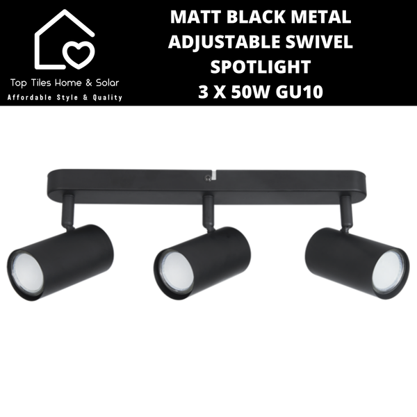 Matt Black Metal Adjustable Swivel Spotlight - 3 x 50W GU10