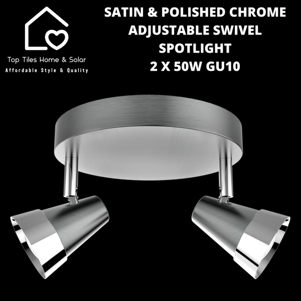 Satin & Polished Chrome Adjustable Swivel Spotlight - 2 x 50W GU10
