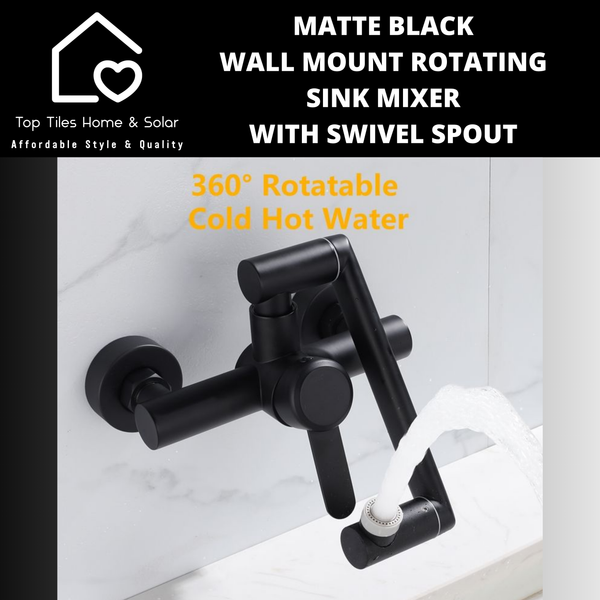 Matte Black Wall Mount Rotating Sink Mixer with Swivel Spout