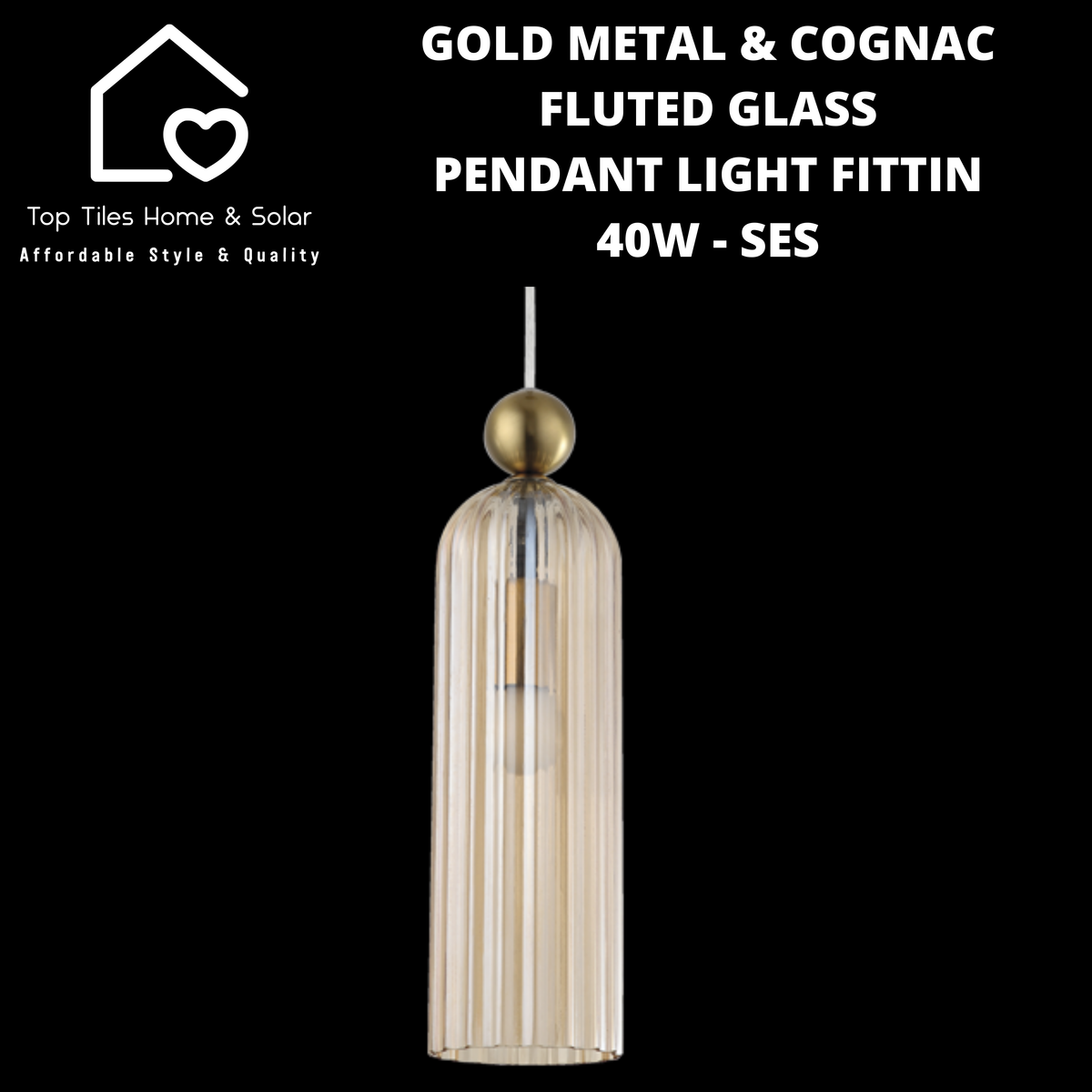 Gold Metal Cognac Fluted Glass Pendant Light Fitting 40 SES Top Tiles Home Solar