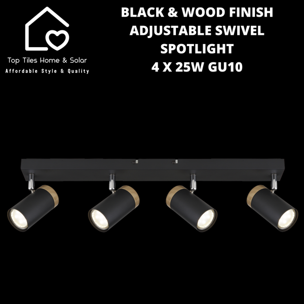 Black & Wood Finish Adjustable Swivel Spotlight - 4 x 25W GU10