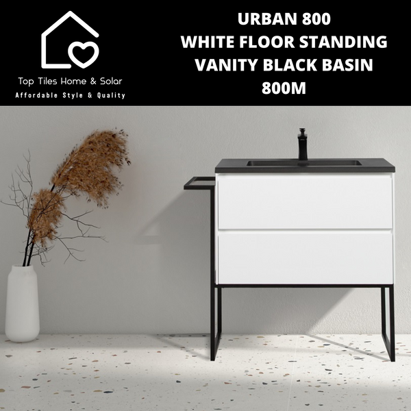 Urban 800 White Floor Standing Vanity Black Basin - 800m
