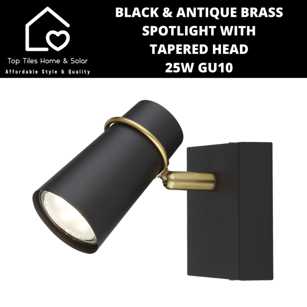 Black & Antique Brass Spotlight with Tapered Head - 25W GU10