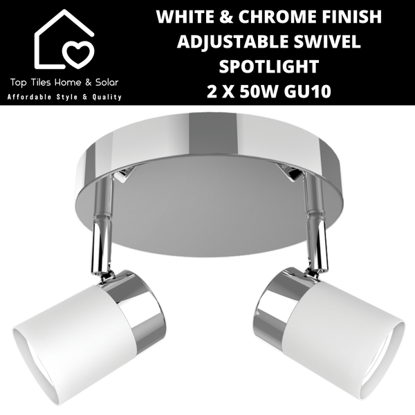 White & Chrome Finish Adjustable Swivel Spotlight - 2 x 50W GU10