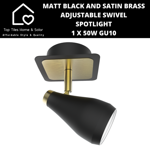 Matt Black and Satin Brass Adjustable Swivel Spotlight - 1 x 50W GU10