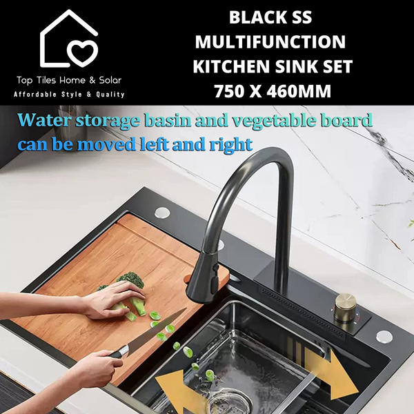 Black Stainless Steel Multifunction Kitchen Sink Set - 750 x 460mm