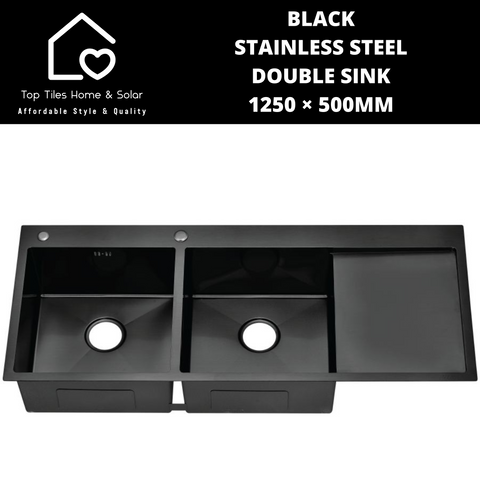 Black Stainless Steel Double Sink - 1250 × 500mm