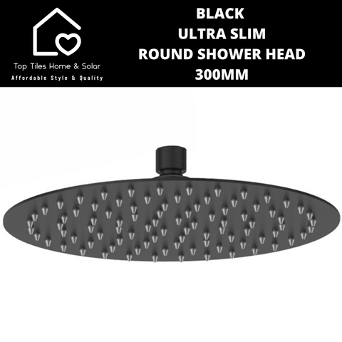 Black Ultra Slim Round Shower Head - 300mm