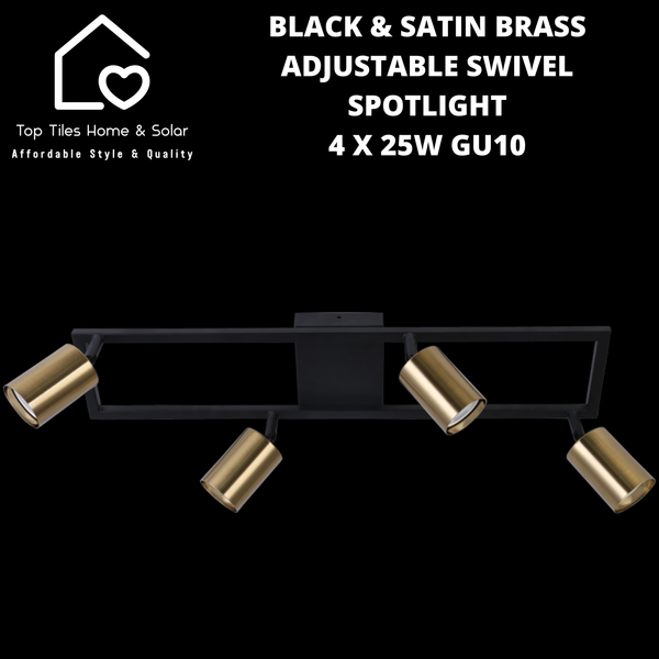Black & Satin Brass Adjustable Swivel Spotlight - 4 x 25W GU10