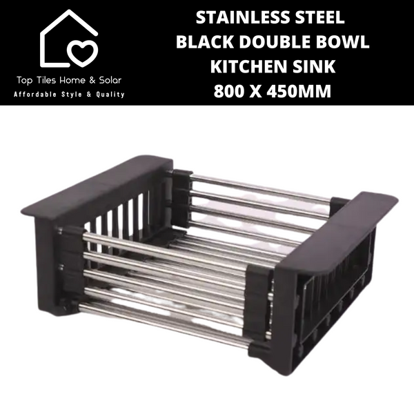 Stainless Steel Black Double Bowl Kitchen Sink - 800 x 450mm