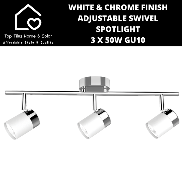 White & Chrome Finish Adjustable Swivel Spotlight - 3 x 50W GU10