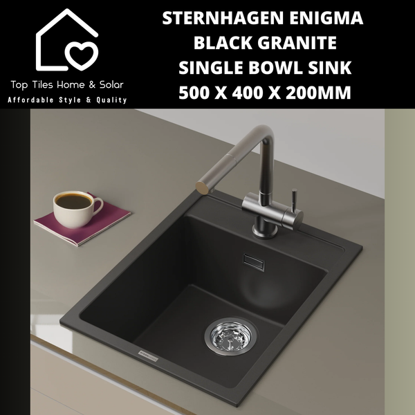 Sternhagen Enigma Black Granite Single Bowl Sink - 500 x 400 x 200mm