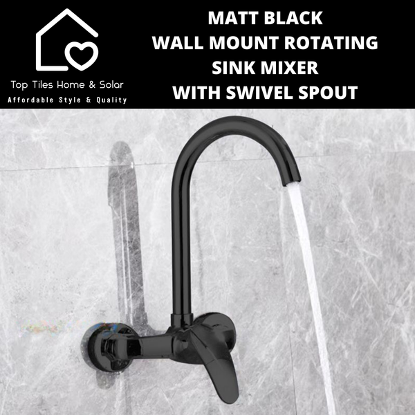 Matt Black Wall Mount Rotating Sink Mixer with Swivel Spout