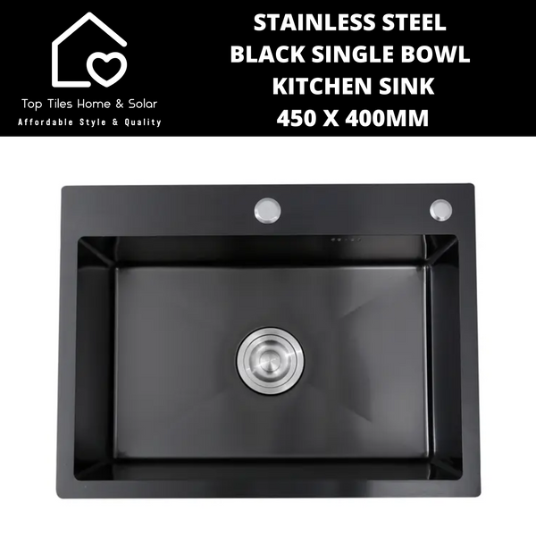 Stainless Steel Black Single Bowl Kitchen Sink - 450 x 400mm