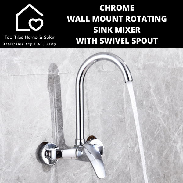 Chrome Wall Mount Rotating Sink Mixer with Swivel Spout