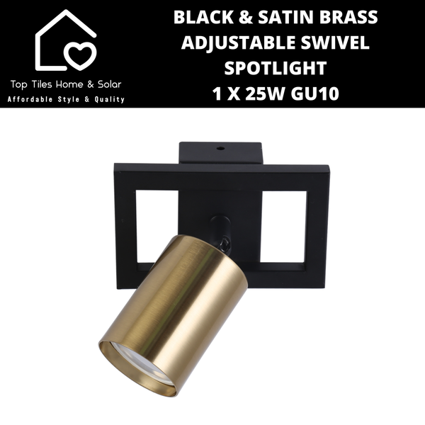 Black & Satin Brass Adjustable Swivel Spotlight - 1 x 25W GU10