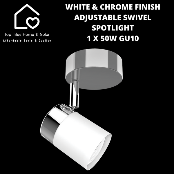 White & Chrome Finish Adjustable Swivel Spotlight - 1 x 50W GU10