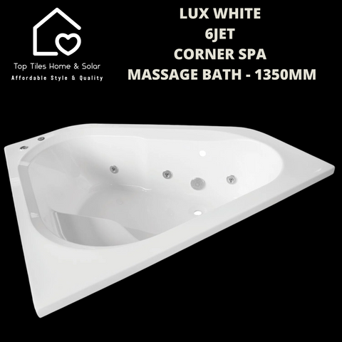 Lux White 6jet Corner Spa Massage Bath - 1350mm