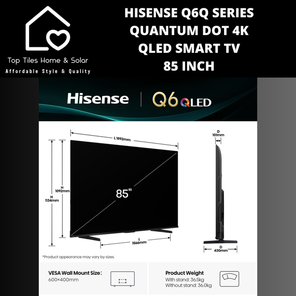 Hisense Q6Q Series Quantum Dot 4K QLED Smart TV - 85 Inch 2025 MODEL