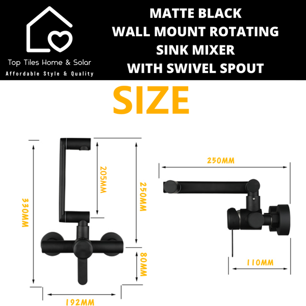 Matte Black Wall Mount Rotating Sink Mixer with Swivel Spout
