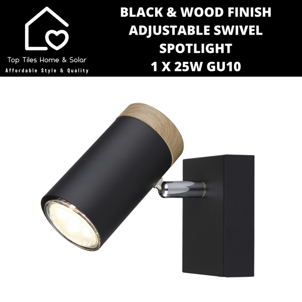 Black & Wood Finish Adjustable Swivel Spotlight - 1 x 25W GU10