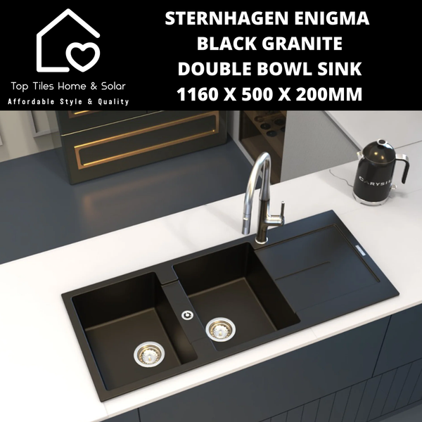 Sternhagen Enigma Black Granite Double Bowl Sink - 1160 x 500 x 200mm