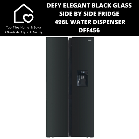 Defy Elegant Black Glass Side by Side Fridge - 496L Water Dispenser DFF456
