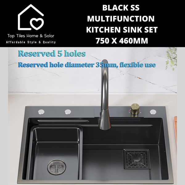 Black Stainless Steel Multifunction Kitchen Sink Set - 750 x 460mm