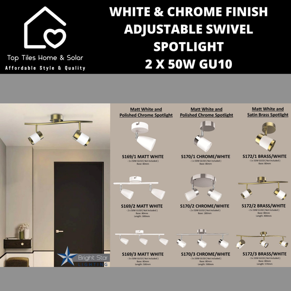 White & Chrome Finish Adjustable Swivel Spotlight - 2 x 50W GU10