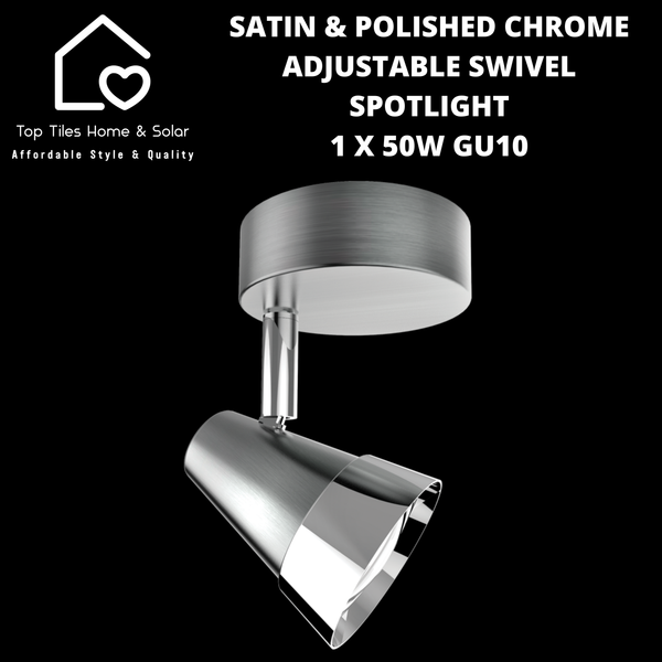 Satin & Polished Chrome Adjustable Swivel Spotlight - 1 x 50W GU10