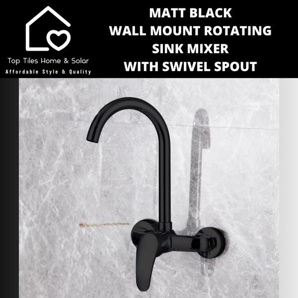 Matt Black Wall Mount Rotating Sink Mixer with Swivel Spout