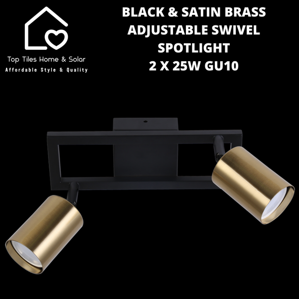 Black & Satin Brass Adjustable Swivel Spotlight - 2 x 25W GU10