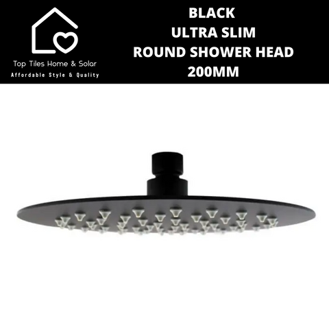 Black Ultra Slim Round Shower Head - 200mm