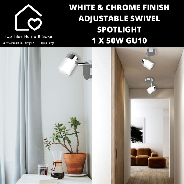 White & Chrome Finish Adjustable Swivel Spotlight - 1 x 50W GU10